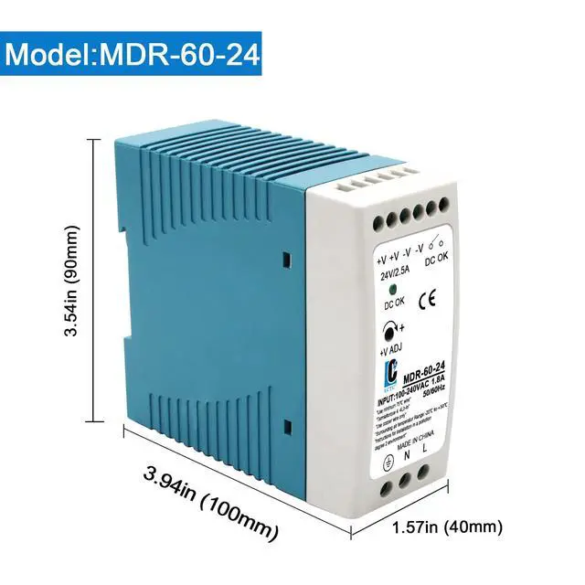Alt view image 3 of 7 - DIn Rail DC 24V Switching Power Supply MDR 60W Rail Type(Input:100-240VAC,Output:24VDC,50/60HZ) Switch Converter (24V 2.5A)