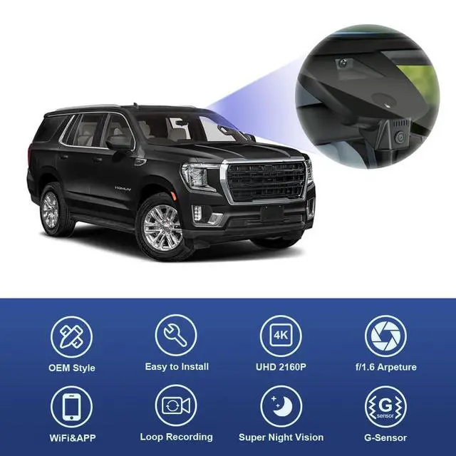 Alt view image 4 of 6 - 4K Dash Cam Suitable for GMC Yukon 2021-2024 Denali XL AT4 SLE SLT (HD2-4925), with Auto-Dimming, OEM Look, UHD 2160P Video, WiFi & APP, Loop Recording, G-Sensor, Easy to Install, 64GB Card