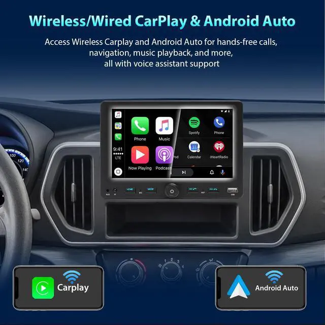 Alt view image 2 of 7 - Single Din Car Touchscreen Radio with Wireless CarPlay | 7" Adjustable Screen Android Auto Bluetooth Type-C USB (3A Fast Charge) Backup Camera AUX SD Car Stereo with Knob Headunit