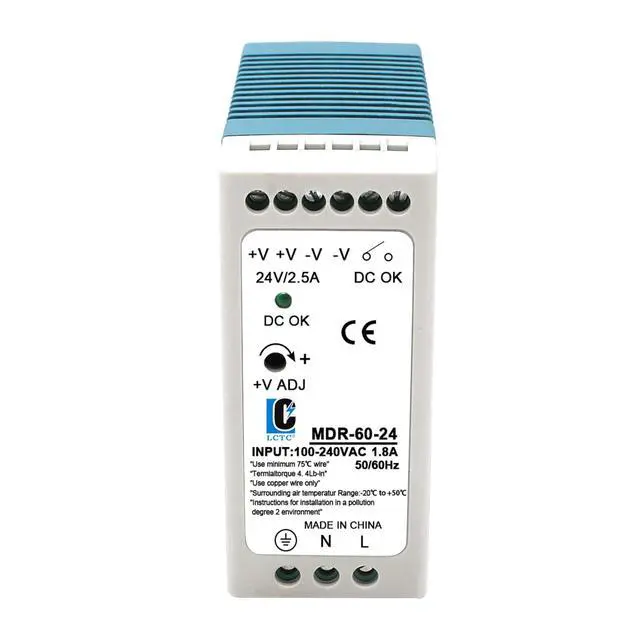 Alt view image 6 of 7 - DIn Rail DC 24V Switching Power Supply MDR 60W Rail Type(Input:100-240VAC,Output:24VDC,50/60HZ) Switch Converter (24V 2.5A)