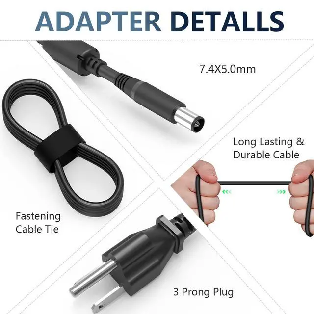 Alt view image 2 of 6 - 130W Laptop Charger Compatible with Dell Precision 3510 3520 3530 PA-4E | M90 M2400 M4400 M4500 M6300 LA130PM121 DA130PE1-00 JU012 inspiron 15 7559