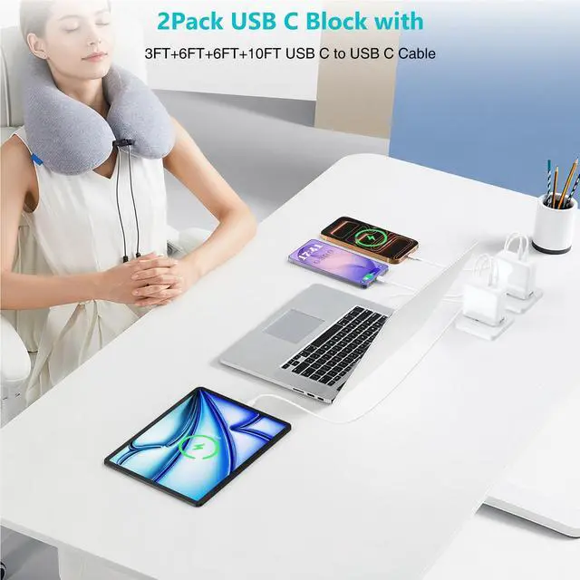 Alt view image 7 of 7 - USB C MacBook Charger for MacBook Pro/MacBook Air 16 15 14 13 Inch 2025 2024 2023 2022 2021 2020 2019 M5 M4 M3 M2 M1,2Pack 75W USBC Laptop Power Adapter with 3+6+6+10ft USBC Cable for iPhone 17/16/15