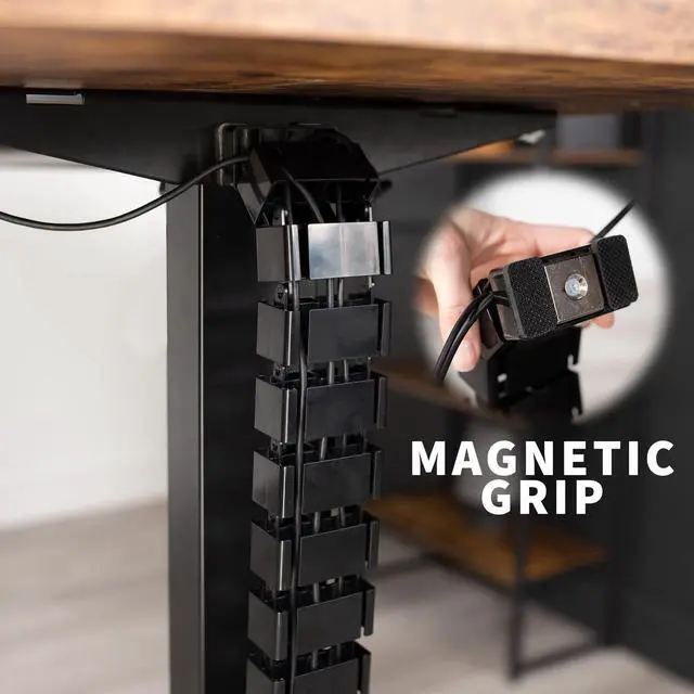 Alt view image 3 of 7 - Standing Desk Vertebrae Magnetic Cable Management Kit, Adjustable Quad Entry Flexible Spine Wire Organizer Cord Snake for Home Office, Black, DESK-AC01M