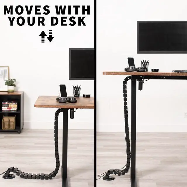 Alt view image 5 of 7 - Standing Desk Vertebrae Magnetic Cable Management Kit, Adjustable Quad Entry Flexible Spine Wire Organizer Cord Snake for Home Office, Black, DESK-AC01M