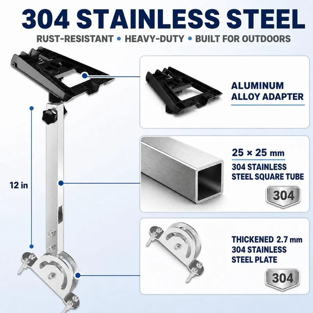Alt view image 2 of 6 - Adjustable 304 Stainless Steel Roof Mount for Starlink Standard 4/4X/Gen 3 Starlink Mount Kit with Aluminum Adapter, Adjustable Pivot Mount fits Starlink Standard V3/ 4X Dishes