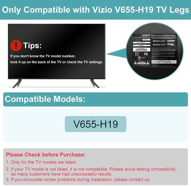 Alt view image 2 of 7 - TV Stand Only for Vizio TV Stand Legs V655-H19, Not for Other TV Models, Only for Vizio TV Replacement Legs We Listed wr Screws Set, Easy to Install