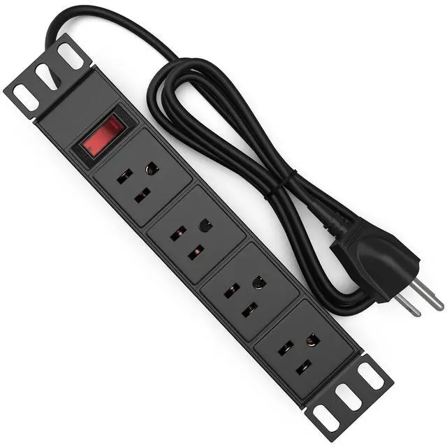 Alt view image 3 of 6 - 10" Mini Rack PDU - 1U (4 Outlet) for 10in Network Cabinet - TP1713 | Power distribution unit for 10in mini server rack, power strip w/ protection (110V/15A, 6ft cable)