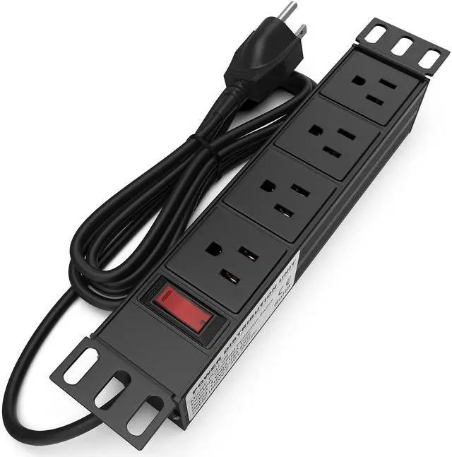 Main image of 10" Mini Rack PDU - 1U (4 Outlet) for 10in Network Cabinet - TP1713 | Power distribution unit for 10in mini server rack, power strip w/ protection (110V/15A, 6ft cable)
