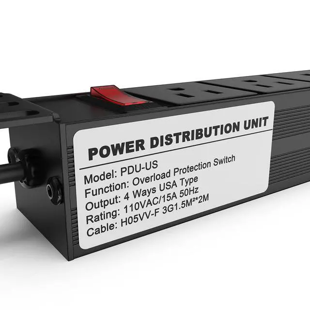 Alt view image 4 of 6 - 10" Mini Rack PDU - 1U (4 Outlet) for 10in Network Cabinet - TP1713 | Power distribution unit for 10in mini server rack, power strip w/ protection (110V/15A, 6ft cable)