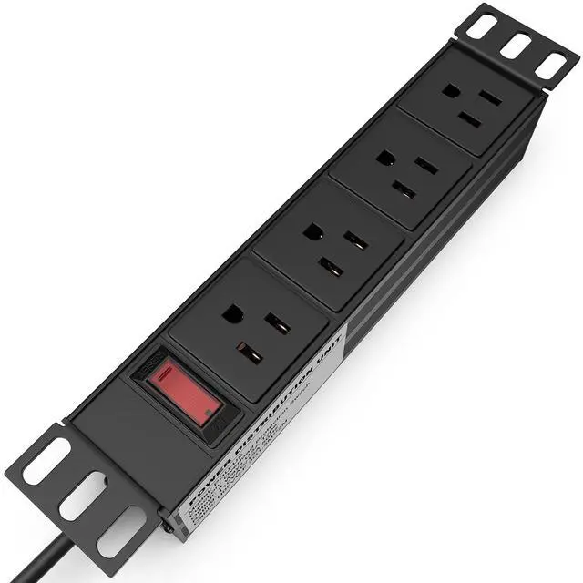 Alt view image 5 of 6 - 10" Mini Rack PDU - 1U (4 Outlet) for 10in Network Cabinet - TP1713 | Power distribution unit for 10in mini server rack, power strip w/ protection (110V/15A, 6ft cable)