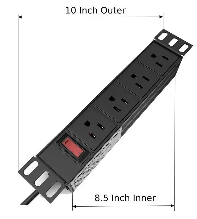 Alt view image 6 of 6 - 10" Mini Rack PDU - 1U (4 Outlet) for 10in Network Cabinet - TP1713 | Power distribution unit for 10in mini server rack, power strip w/ protection (110V/15A, 6ft cable)