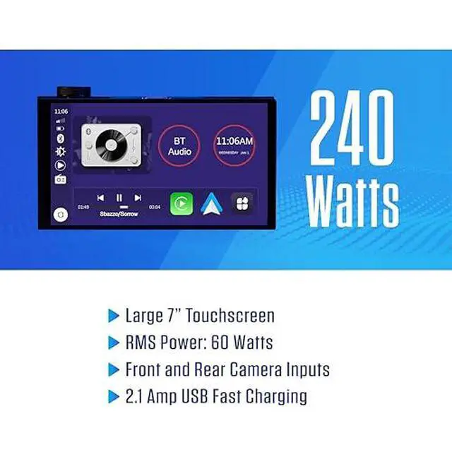 Alt view image 4 of 7 - J5UP7 Top Mount Control 7-inch Double DIN Certified Wireless Apple Carplay Android Auto Car Stereo & BUCAM100J Backup Camera Bundle