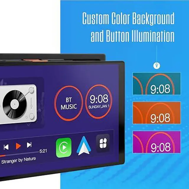 Alt view image 7 of 7 - J5UP7 Top Mount Control 7-inch Double DIN Certified Wireless Apple Carplay Android Auto Car Stereo & BUCAM100J Backup Camera Bundle