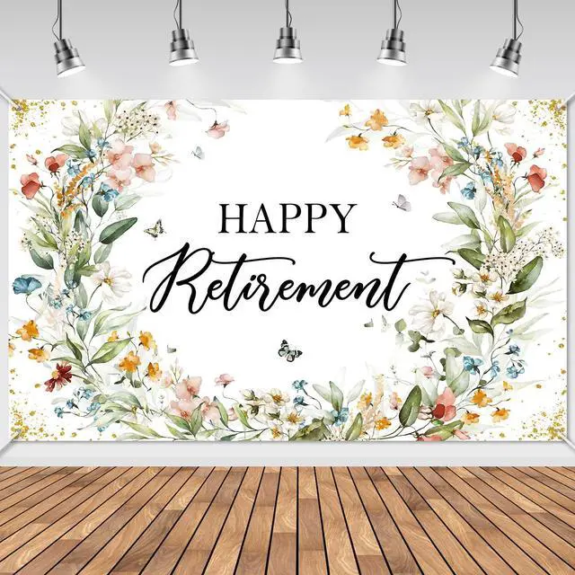 Main image of Happy Retirement Banner Wildflower Themed Happy Retirement Party Decorations Backdrop Floral We Will Miss You Going Away Retire Party Decor (6x3.6ft)