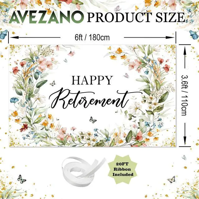Alt view image 4 of 7 - Happy Retirement Banner Wildflower Themed Happy Retirement Party Decorations Backdrop Floral We Will Miss You Going Away Retire Party Decor (6x3.6ft)