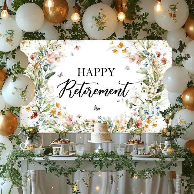 Alt view image 2 of 7 - Happy Retirement Banner Wildflower Themed Happy Retirement Party Decorations Backdrop Floral We Will Miss You Going Away Retire Party Decor (6x3.6ft)