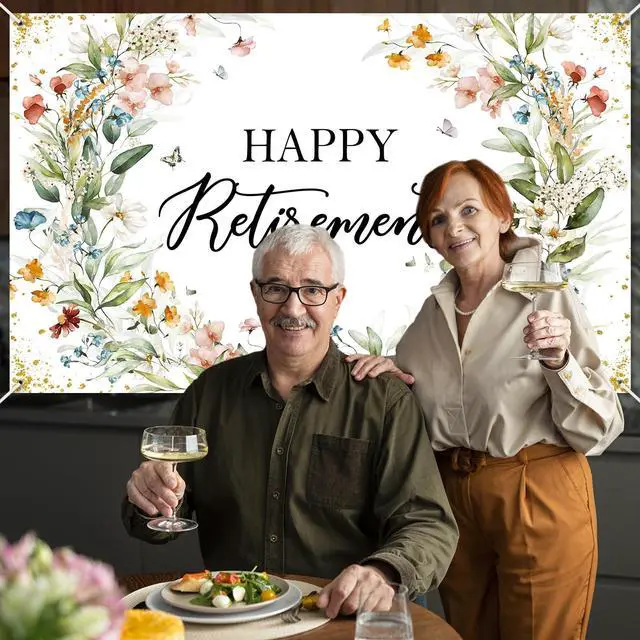 Alt view image 6 of 7 - Happy Retirement Banner Wildflower Themed Happy Retirement Party Decorations Backdrop Floral We Will Miss You Going Away Retire Party Decor (6x3.6ft)