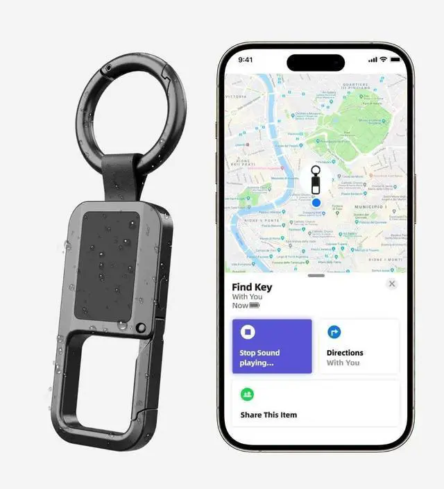 Main image of Keychain Tracker Tag, Works with Apple Find My (iOS Only), Heavy Duty Car Key Chain for Men, llaveros para Hombres Carabiner Keychain Anti-Lost Key Finder