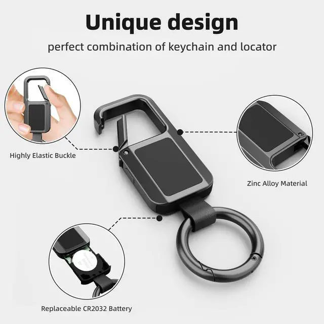 Alt view image 2 of 7 - Keychain Tracker Tag, Works with Apple Find My (iOS Only), Heavy Duty Car Key Chain for Men, llaveros para Hombres Carabiner Keychain Anti-Lost Key Finder
