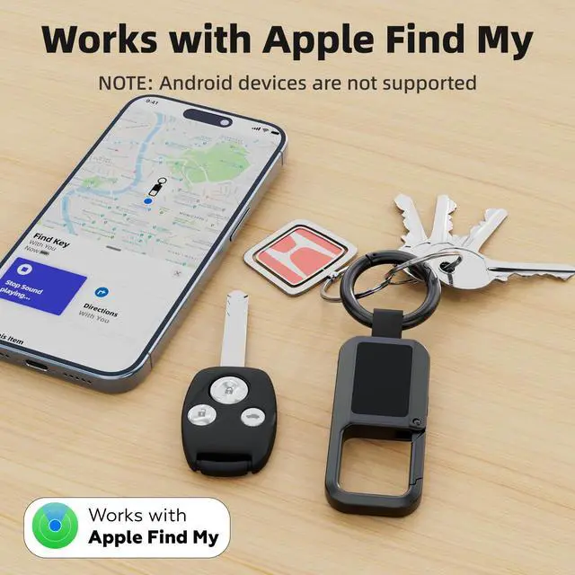 Alt view image 3 of 7 - Keychain Tracker Tag, Works with Apple Find My (iOS Only), Heavy Duty Car Key Chain for Men, llaveros para Hombres Carabiner Keychain Anti-Lost Key Finder