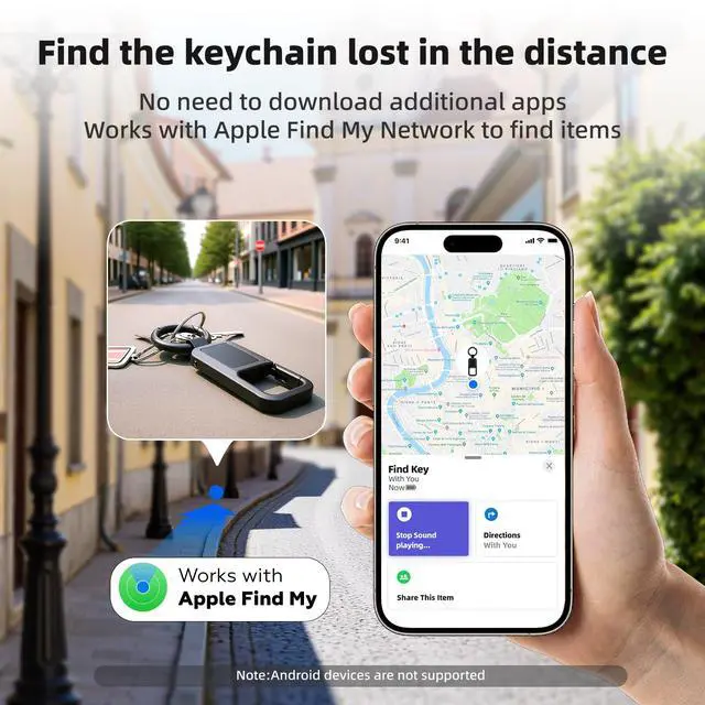 Alt view image 7 of 7 - Keychain Tracker Tag, Works with Apple Find My (iOS Only), Heavy Duty Car Key Chain for Men, llaveros para Hombres Carabiner Keychain Anti-Lost Key Finder