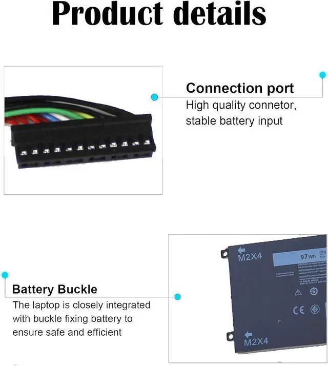 Alt view image 3 of 7 - 97Wh 6GTPY 6-Cell Li-ion Laptop Battery Compatible with Dell XPS 15 9550 | 9560 9570 7590, Precision 5510 5520 5530 5540, Vostro 7500, Compatible with 4GVGH GPM03 1P6KD 5XJ28 11.4V