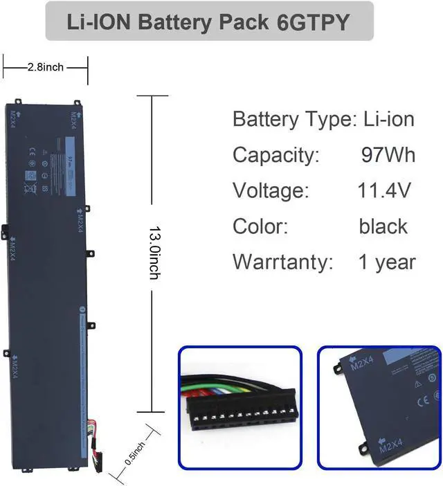 Alt view image 4 of 7 - 97Wh 6GTPY 6-Cell Li-ion Laptop Battery Compatible with Dell XPS 15 9550 | 9560 9570 7590, Precision 5510 5520 5530 5540, Vostro 7500, Compatible with 4GVGH GPM03 1P6KD 5XJ28 11.4V