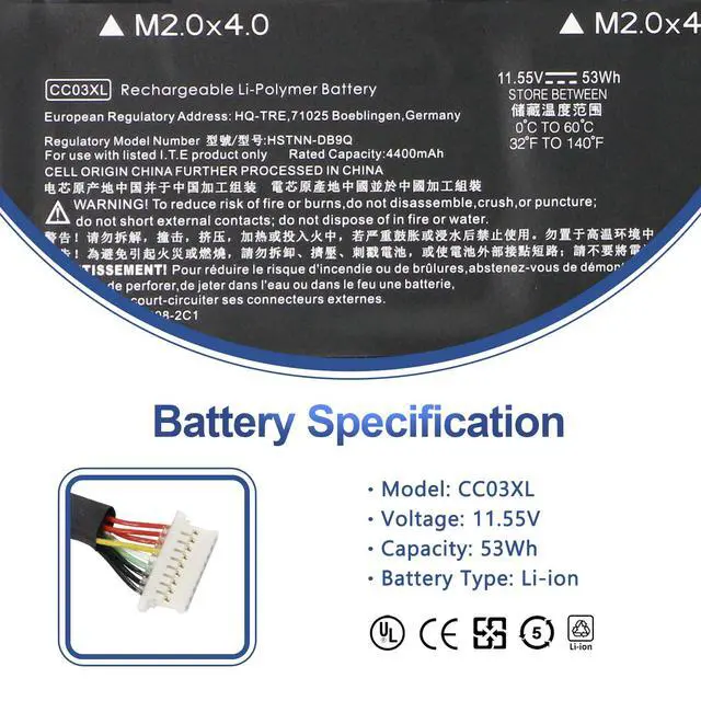 Alt view image 3 of 7 - CC03XL 53Wh Laptop Battery Replacement for HP ZBook Firefly 14 G7 G8 | EliteBook 830 835 840 845 G7 G8, Probook 635 Aero G7 G8 L78555-005 L77608-421 L77608-2C1 (Shape-A)