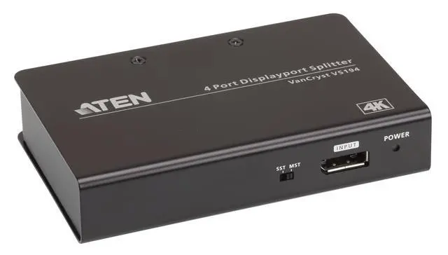Alt view image 2 of 7 - VS194 4-Port True 4K DisplayPort Splitter SST Split or MST Extended Display - Connect 1 DP Source to 4 Display Port Computer Monitor - TAA Compliant - Metal