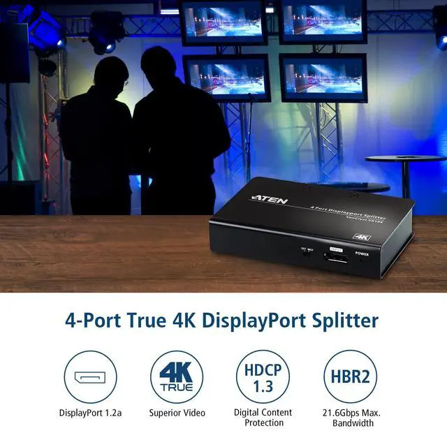 Alt view image 5 of 7 - VS194 4-Port True 4K DisplayPort Splitter SST Split or MST Extended Display - Connect 1 DP Source to 4 Display Port Computer Monitor - TAA Compliant - Metal