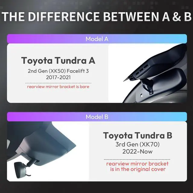 Alt view image 3 of 7 - OEM Style Front & Rear Dash Cam for Toyota Tundra 2017-2021 | Front 4K, Rear 1080P, 128GB Card, Hidden Design, Plug&Play, Easy Install, Loop Recording, G-Sensor, Free App