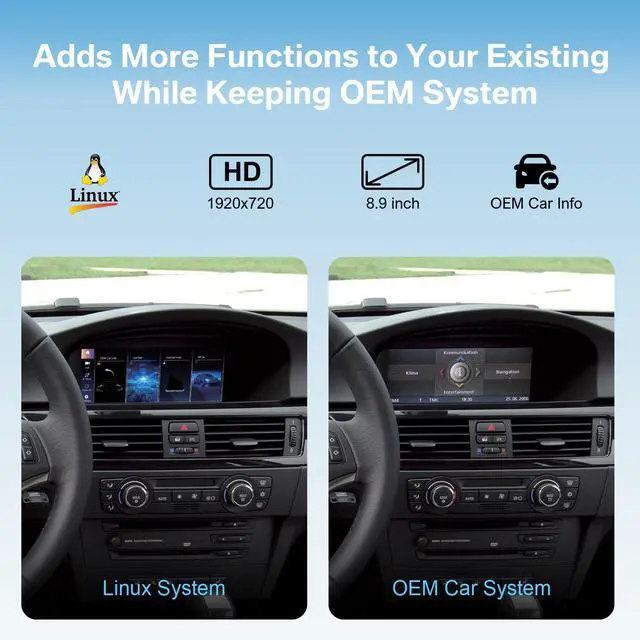 Alt view image 4 of 7 - 8.8" 1080P HD Car Stereo CarPlay Touchscreen for BMW 3s/5s CCC System | Fits 3s E90-93 & 5s E60/E61 (2003-2008),Seamless OEM-Fit & Style, Supports Android Auto, Camera, Mirror Link, Voice Controls