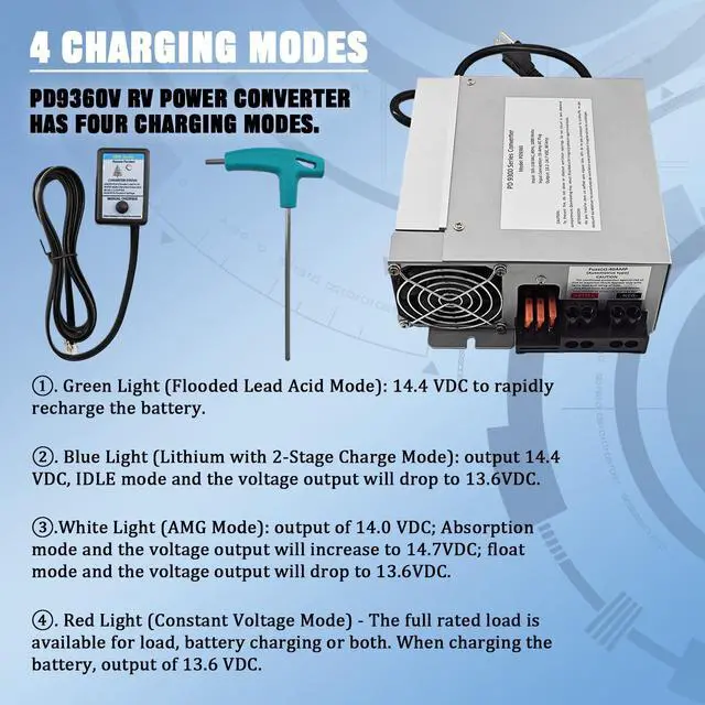 Alt view image 4 of 7 - PD9360 Rv Power Converter/Inverter/Charger 60Amp 120V to 12V 1000W 9300 Series Converter, Built-in Charge Wizard for RV Camper Caravans