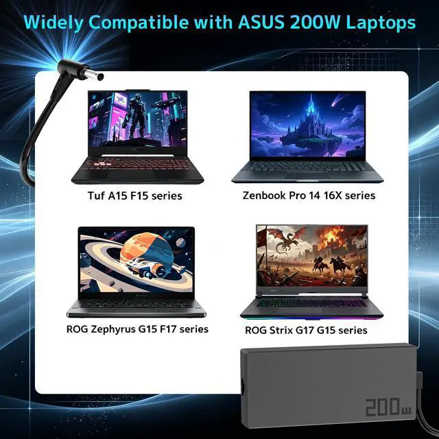 Alt view image 5 of 7 - 200W ADP-200JB D Laptop Charger Fit for Asus Zephyrus TUF Strix Vivobook | AC Adapter Zephyrus G15 GA503 GA503QM GA503QR GA503QS GA503RM TUF A15 F15 F17 ROG Strix G15 G17 Zenbook Vivobook Power Supply