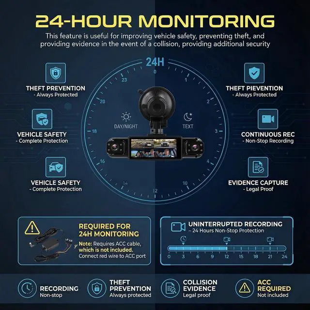 Alt view image 6 of 7 - 4 Channel Dash Cam Front Rear Inside and Left Right, 1080P FHD Car Camera, 3.16 Inch Intelligent Exposure Compensation, Loop Recording, Wide Angle, Reverse Assistance, Easy Installation