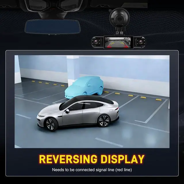 Alt view image 5 of 7 - 4 Channel Dash Cam Front Rear Inside and Left Right, 1080P FHD Car Camera, 3.16 Inch Intelligent Exposure Compensation, Loop Recording, Wide Angle, Reverse Assistance, Easy Installation