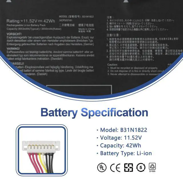 Alt view image 2 of 7 - B31N1822 42Wh Laptop Battery for Asus ZenBook Flip 14 UM462 UX462 Q406 | UX462DA UM462DA UM462D, Flip 14 Q406D Q406DA UM462DA-AI012T UM462DA-AI022T UM462DA-AI023T UM462DA-AI037T UM462DA-AI017T