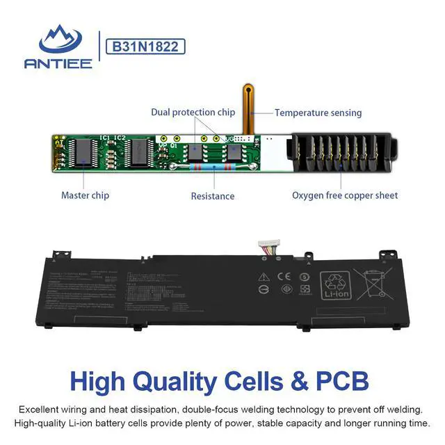 Alt view image 3 of 7 - B31N1822 42Wh Laptop Battery for Asus ZenBook Flip 14 UM462 UX462 Q406 | UX462DA UM462DA UM462D, Flip 14 Q406D Q406DA UM462DA-AI012T UM462DA-AI022T UM462DA-AI023T UM462DA-AI037T UM462DA-AI017T