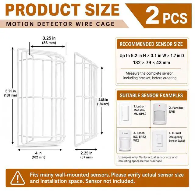 Alt view image 3 of 6 - 2 Pcs Motion Detector Wire Cage, 6.2 x 4 x 2.2 Inch Steel Motion Detector Thermostat Damage Stopper Range Technology Protective Steel Wire Guard