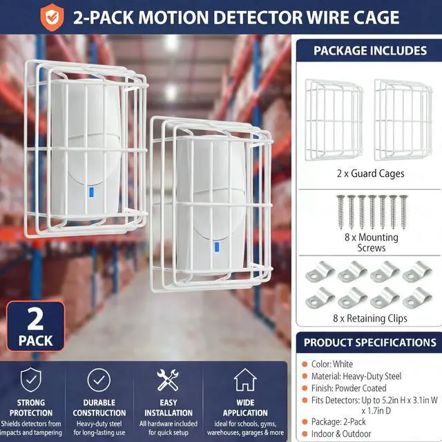 Alt view image 4 of 6 - 2 Pcs Motion Detector Wire Cage, 6.2 x 4 x 2.2 Inch Steel Motion Detector Thermostat Damage Stopper Range Technology Protective Steel Wire Guard