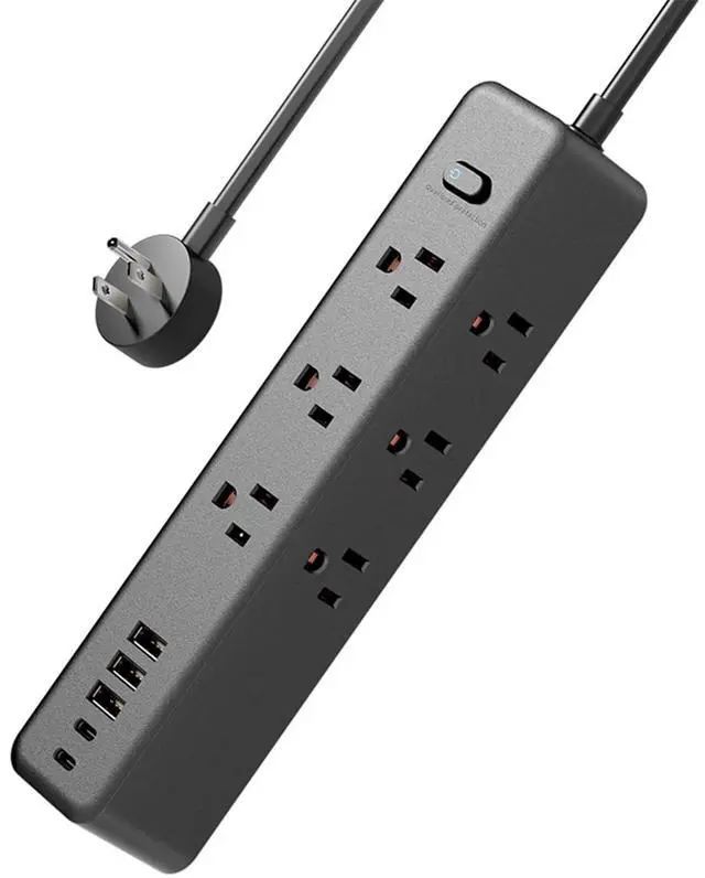 Main image of Surge Protector Power Strip5ft 9 Widely Spaced Outlets, 3 USB A & 2 USB C Ports, Flat Plug Long Extension Cord for Travel Home Office Entertainment, Black