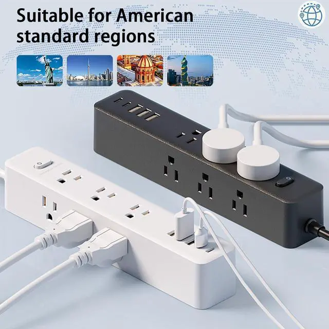 Alt view image 5 of 7 - Surge Protector Power Strip5ft 9 Widely Spaced Outlets, 3 USB A & 2 USB C Ports, Flat Plug Long Extension Cord for Travel Home Office Entertainment, Black