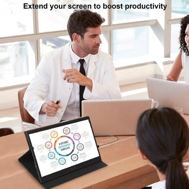 Alt view image 4 of 7 - 13.3" Touchscreen Portable Monitor, 1080P FHD IPS Display, USB-C & HDMI Plug-and-Play, Dual Speakers, Smart Cover & VESA Mount, External Monitor for Laptop, PC, Smartphone & Game Consoles
