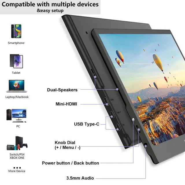 Alt view image 6 of 7 - 13.3" Touchscreen Portable Monitor, 1080P FHD IPS Display, USB-C & HDMI Plug-and-Play, Dual Speakers, Smart Cover & VESA Mount, External Monitor for Laptop, PC, Smartphone & Game Consoles