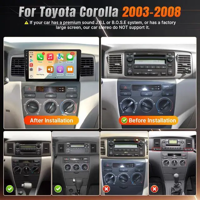 Alt view image 2 of 7 - Linux Car Radio for Toyota Corolla 2003 2004 2005 2006 2007 2008 | Fast Boot Stereo with Wireless Carplay Android Auto, 9'' Touchscreen with Bluetooth SWC Mic Backup Camera Pantalla
