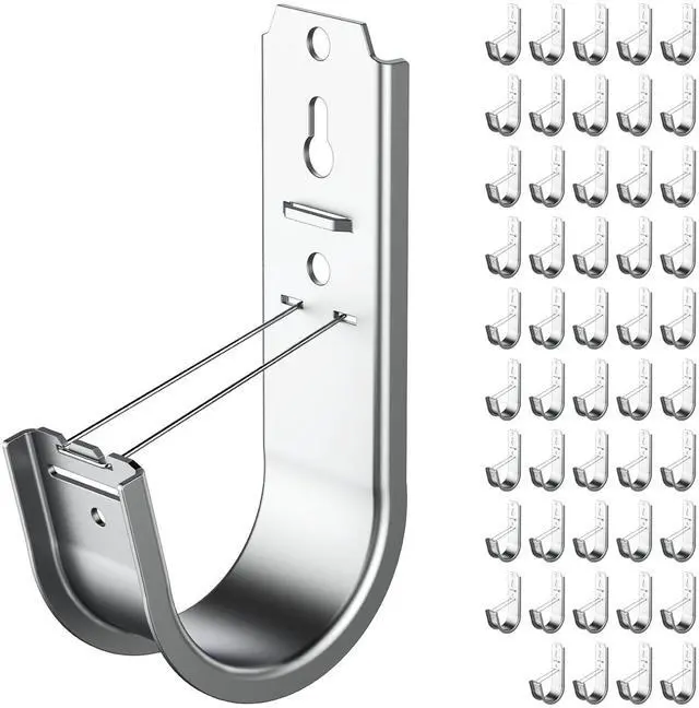 Main image of 50 Pack 2 Inch J Hook Wall Mount J Hook with Retainer Clip | Galvanized Steel Wall Cable Hooks Smooth Round Edge J Hook for Hanging Wire Cable Management & Organization Solution
