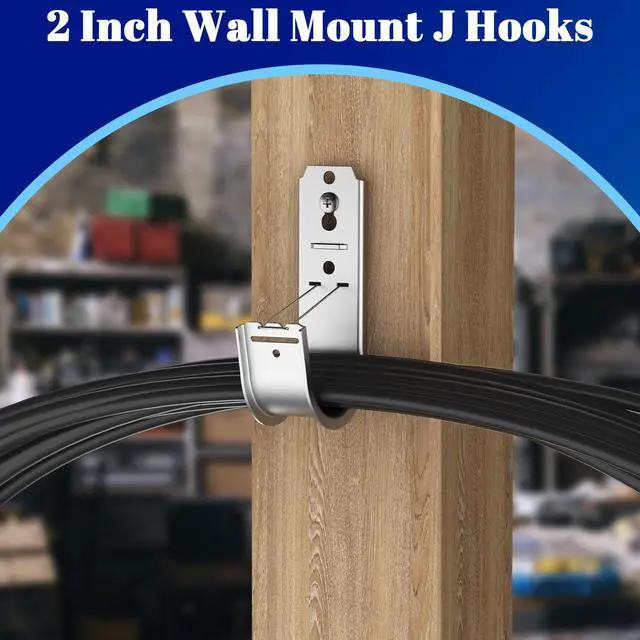 Alt view image 5 of 7 - 50 Pack 2 Inch J Hook Wall Mount J Hook with Retainer Clip | Galvanized Steel Wall Cable Hooks Smooth Round Edge J Hook for Hanging Wire Cable Management & Organization Solution