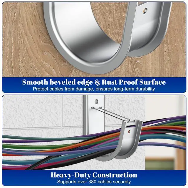 Alt view image 7 of 7 - 50 Pack 2 Inch J Hook Wall Mount J Hook with Retainer Clip | Galvanized Steel Wall Cable Hooks Smooth Round Edge J Hook for Hanging Wire Cable Management & Organization Solution