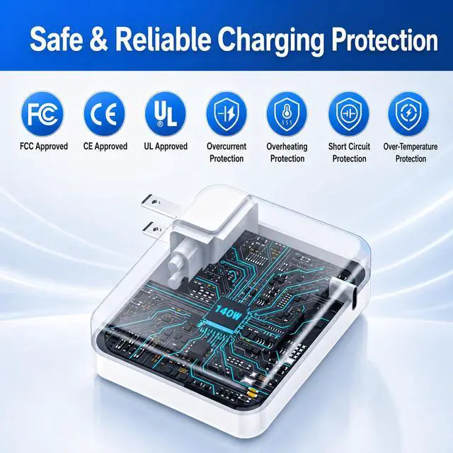 Alt view image 2 of 7 - 140W Mac Book Pro Charger, Original Quality USB C Super Fast Charger Cable Compatible with MacBook Pro/Air 16 14 Inch, M1 M2 M3 M4/ipad Pro/Samsung Galaxy and All USB C Device