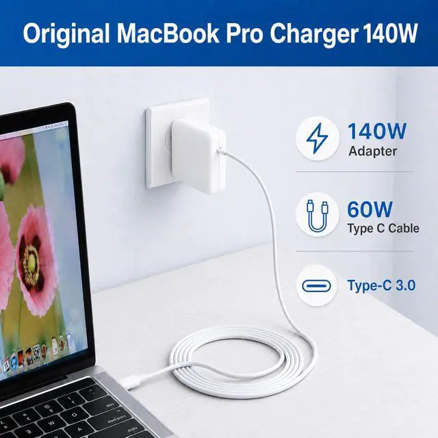 Alt view image 4 of 7 - 140W Mac Book Pro Charger, Original Quality USB C Super Fast Charger Cable Compatible with MacBook Pro/Air 16 14 Inch, M1 M2 M3 M4/ipad Pro/Samsung Galaxy and All USB C Device